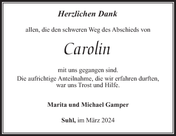 Traueranzeige von Carolin Gamper von Südthüringer Presse
