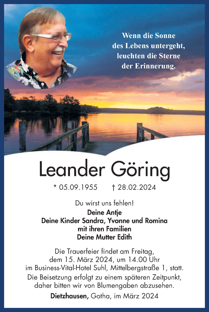  Traueranzeige für Leander Göring vom 09.03.2024 aus Südthüringer Presse