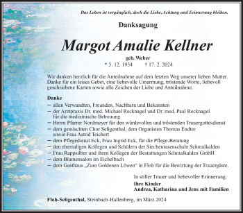 Traueranzeige von Margot Kellner von Südthüringer Presse