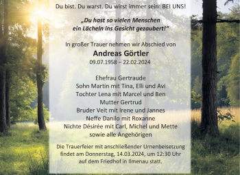 Traueranzeige von Andreas Görtler von Südthüringer Presse