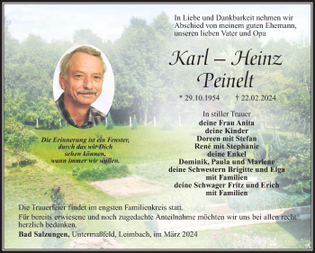 Traueranzeige von Karl-Heinz Peinelt von Südthüringer Presse
