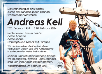 Traueranzeige von Andreas Kell von Südthüringer Presse