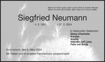 Traueranzeige von Siegfried Neumann von Neue Presse Coburg