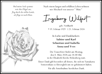 Traueranzeige von Ingeborg Wilfert von Frankenpost