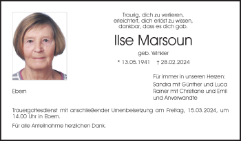 Traueranzeige von Ilse Marsoun von Neue Presse Coburg