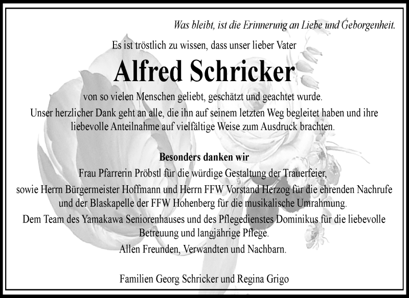  Traueranzeige für Alfred Schricker vom 30.03.2024 aus Frankenpost