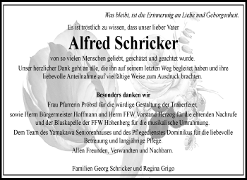 Traueranzeige von Alfred Schricker von Frankenpost