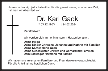Traueranzeige von Karl Gack von Frankenpost
