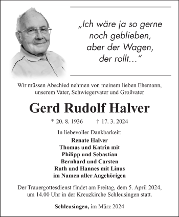 Traueranzeige von Gerd Halver von Südthüringer Presse