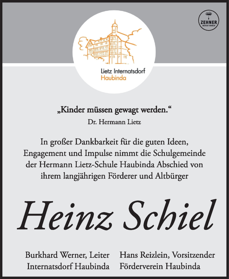  Traueranzeige für Heinz Schiel vom 23.03.2024 aus Südthüringer Presse