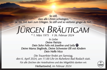 Traueranzeige von Jürgen Bräutigam von Südthüringer Presse