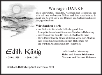 Traueranzeige von Edith König von Südthüringer Presse
