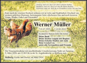 Traueranzeige von Werner Müller von Südthüringer Presse