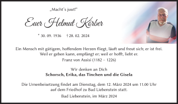 Traueranzeige von Helmut Körber von Südthüringer Presse