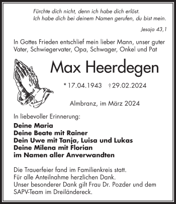 Traueranzeige von Max Heerdegen von Frankenpost