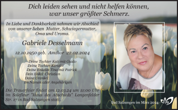 Traueranzeige von Gabriele Desselmann von Südthüringer Presse