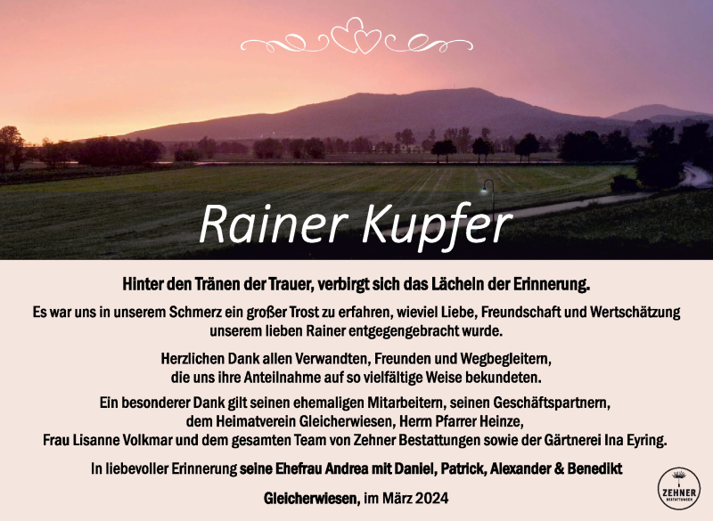  Traueranzeige für Rainer Kupfer vom 09.03.2024 aus Südthüringer Presse