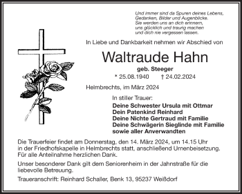 Traueranzeige von Waltraude Hahn von Frankenpost