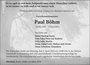 Traueranzeige von Paul Böhm von Südthüringer Presse
