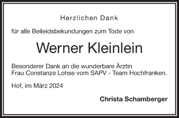 Traueranzeige von Werner Kleinlein von Frankenpost