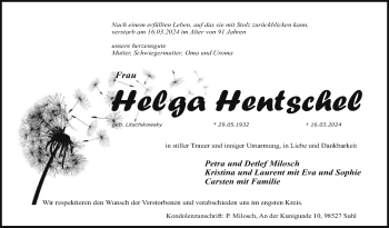 Traueranzeige von Helga Hentschel von Südthüringer Presse