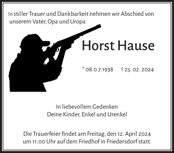 Traueranzeige von Horst Hause von Südthüringer Presse