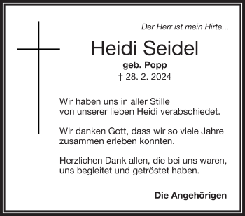 Traueranzeige von Heidi Seidel von Frankenpost
