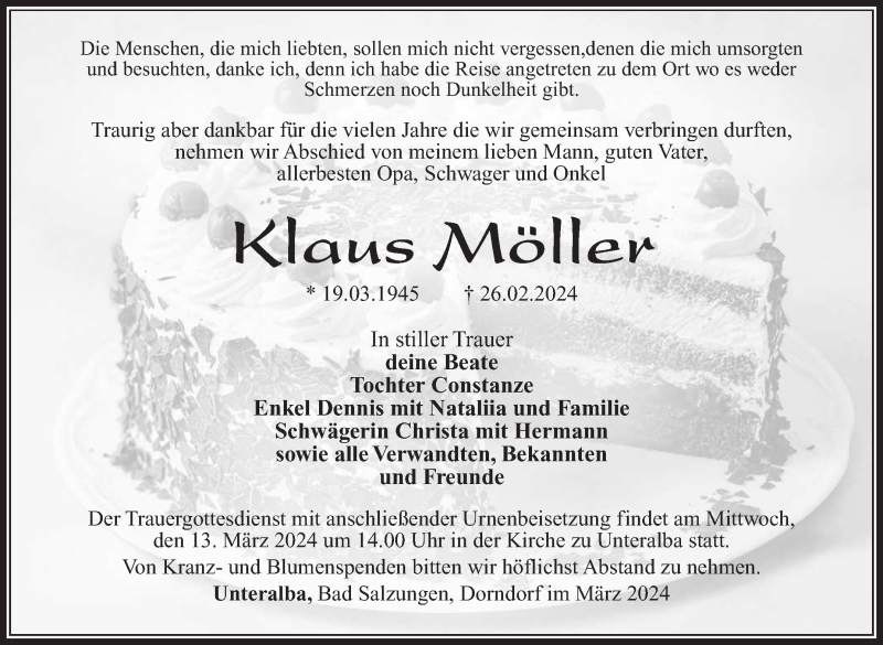  Traueranzeige für Klaus Möller vom 02.03.2024 aus Südthüringer Presse