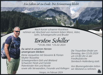 Traueranzeige von Torsten Schiller von Südthüringer Presse