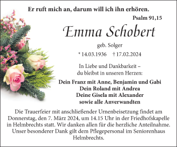 Traueranzeige von Emma Schobert von Frankenpost