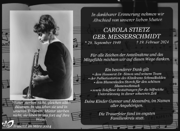 Traueranzeige von Carola Stietz von Südthüringer Presse