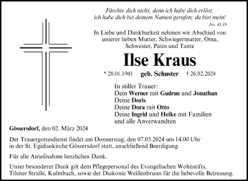 Traueranzeige von Ilse Kraus von Neue Presse Coburg