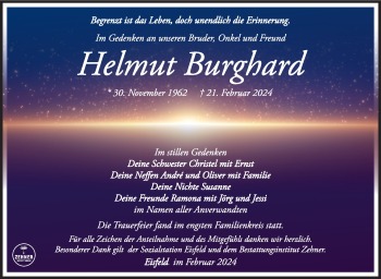 Traueranzeige von Helmut Burghard von Südthüringer Presse