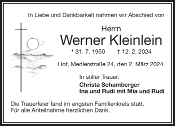 Traueranzeige von Werner Kleinlein von Frankenpost