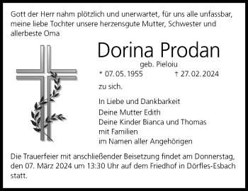 Traueranzeige von Dorina Prodan von Neue Presse Coburg