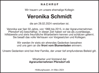 Traueranzeige von Veronika Schmidt von Südthüringer Presse