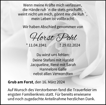 Traueranzeige von Horst Pohl von Neue Presse Coburg