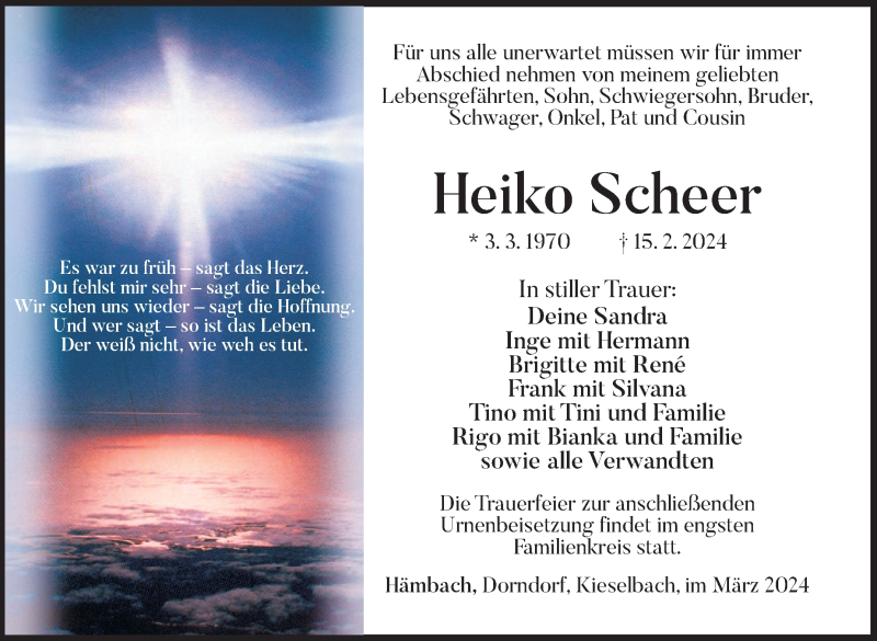  Traueranzeige für Heiko Scheer vom 02.03.2024 aus Südthüringer Presse
