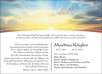 Traueranzeige von Martina Kögler von Frankenpost
