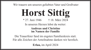 Traueranzeige von Horst Sittig von Südthüringer Presse