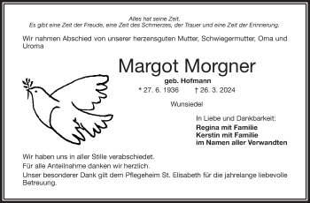 Traueranzeige von Margot Morgner von Frankenpost