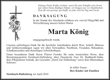 Traueranzeige von Marta König von Südthüringer Presse