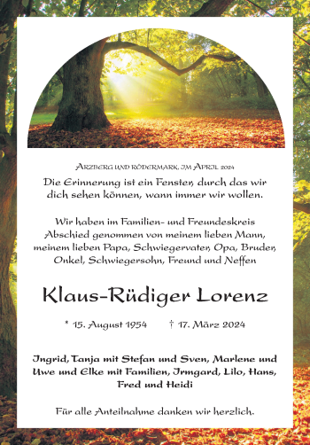 Traueranzeige von Klaus-Rüdiger Lorenz von Frankenpost