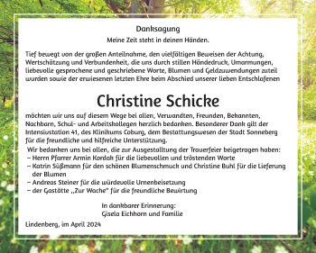 Traueranzeige von Christine Schicke von Südthüringer Presse