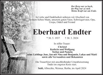 Traueranzeige von Eberhard Endter von Südthüringer Presse