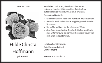 Traueranzeige von Hilde Hoffmann von Südthüringer Presse