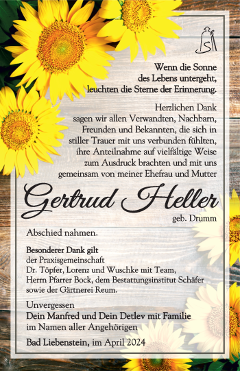 Traueranzeige von Gertrud Heller von Südthüringer Presse