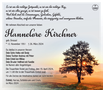 Traueranzeige von Hannelore Kirchner von Südthüringer Presse