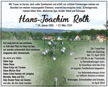 Traueranzeige von Hans-Joachim Roth von Südthüringer Presse