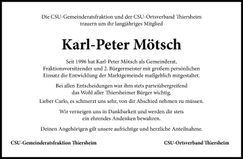 Traueranzeige von Karl-Peter Mötsch von Frankenpost